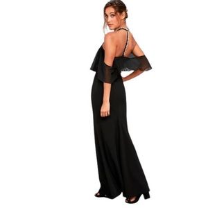 LULUS Pearls of Wisdom Pearl Off-The-Shoulder Maxi Dress Black Size S Cocktail